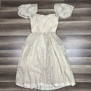 VTG 60’s Lilli Diamond Lace Off The Shoulder Boho Balloon Sleeves Dress Sz M?